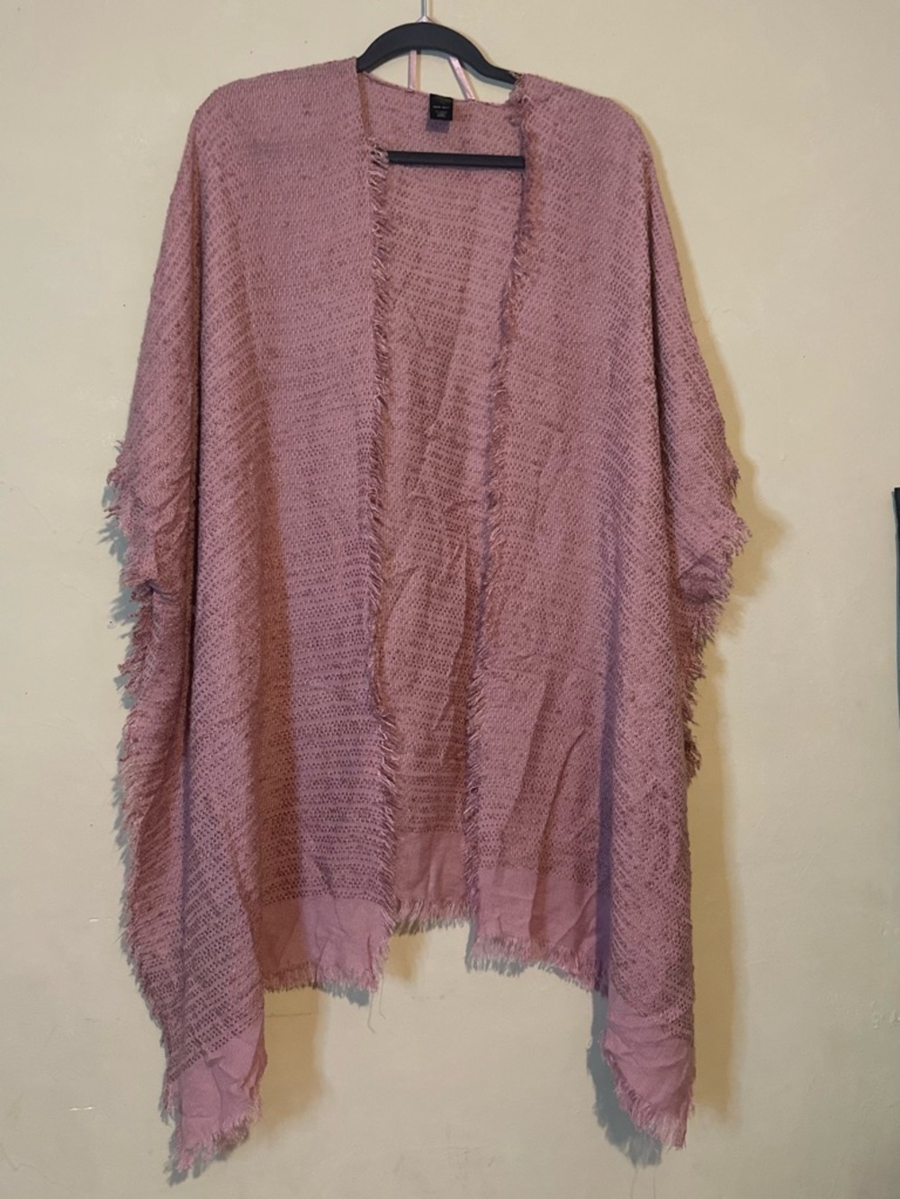 Dusty Rose Fringed Knit Kimono